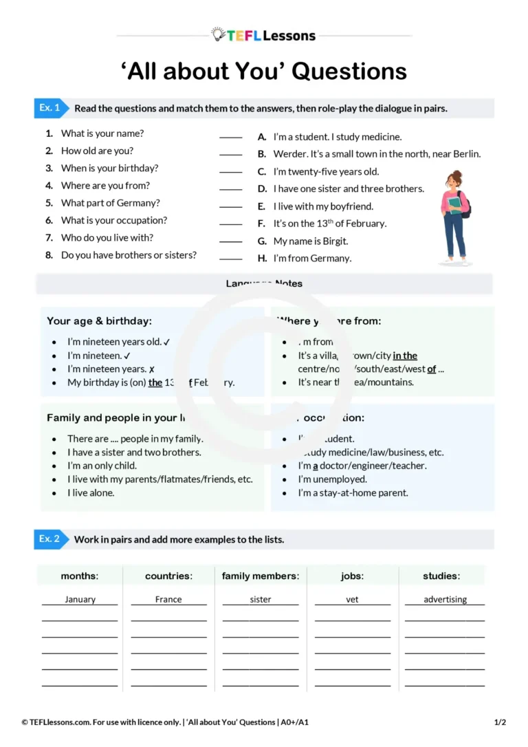 all about me ESL worksheet