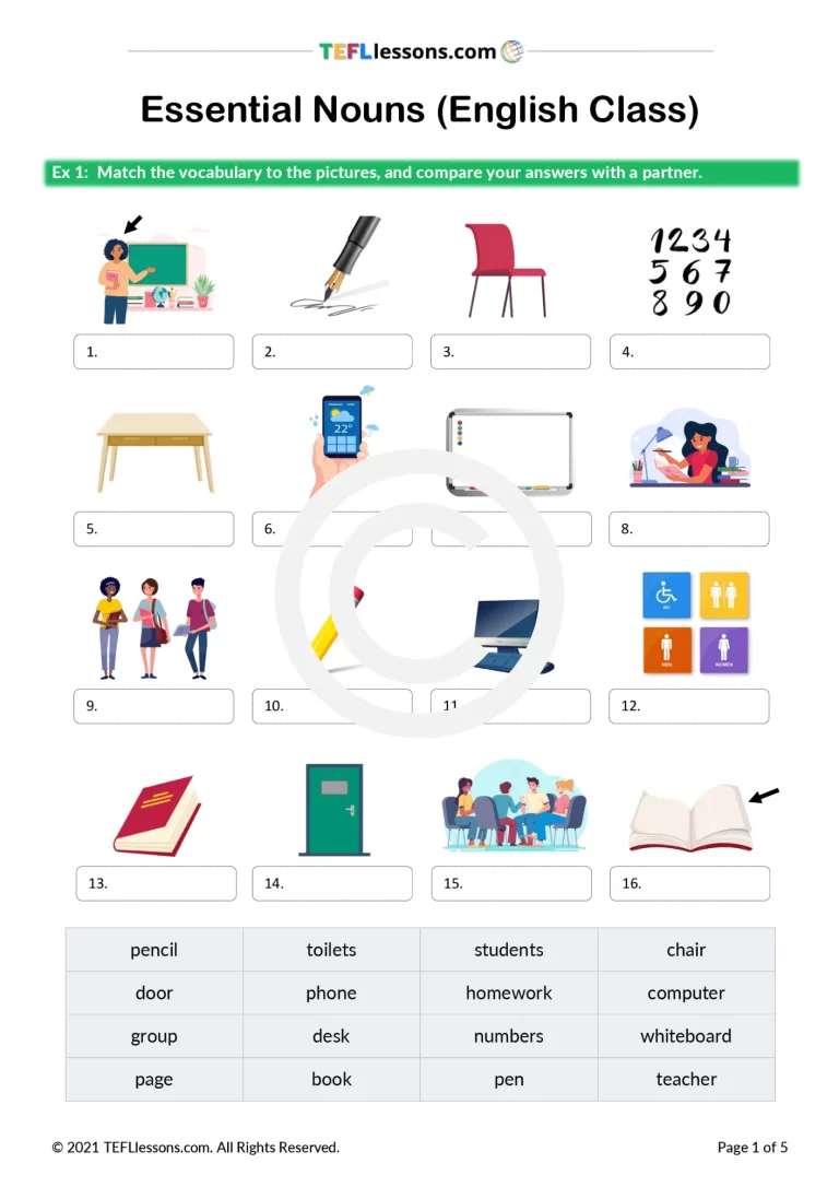Essential Nouns (English Class) | ESL Resources