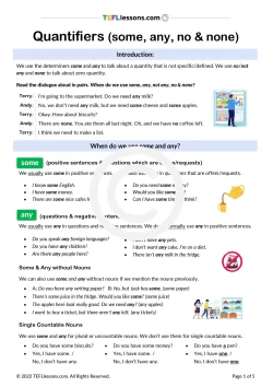 Quantifiers (some, any, no and none) | ESL Worksheet
