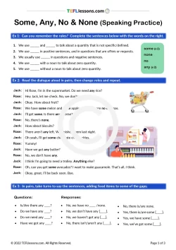 Some, Any, no and None Practice | Quantifiers ESL Lesson Plan