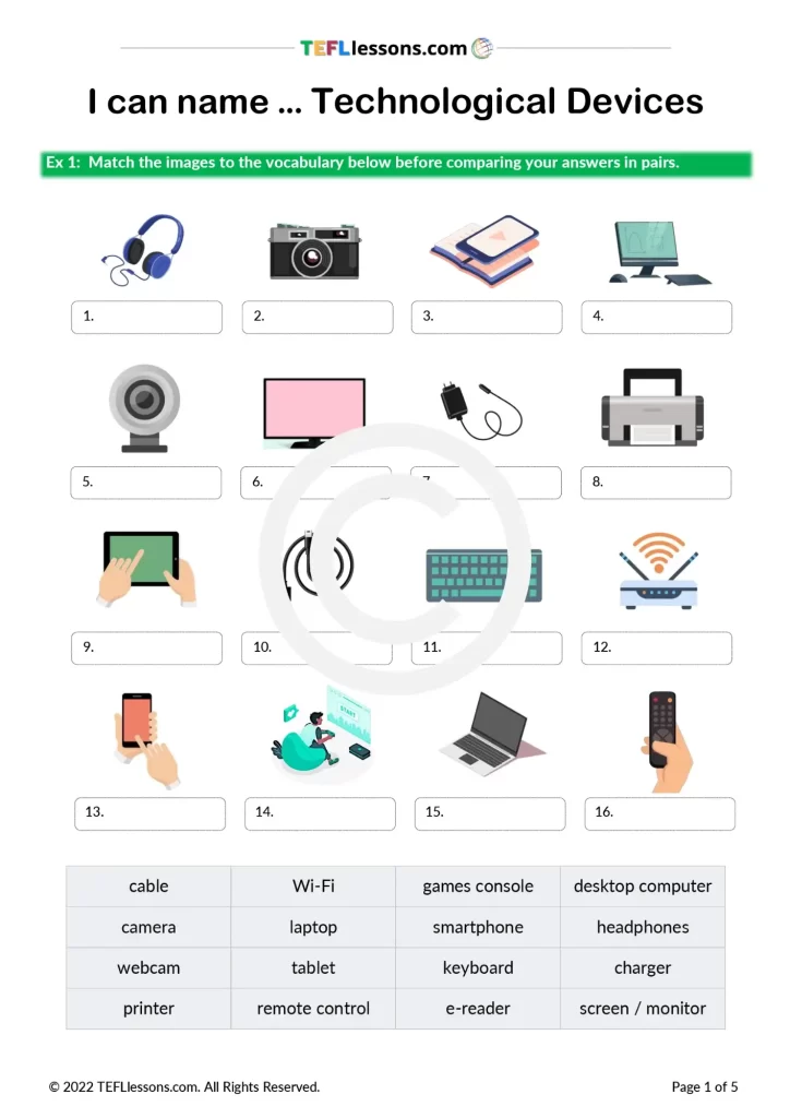 Technology Vocabulary - TEFL Lessons - tefllessons.com | ESL worksheets