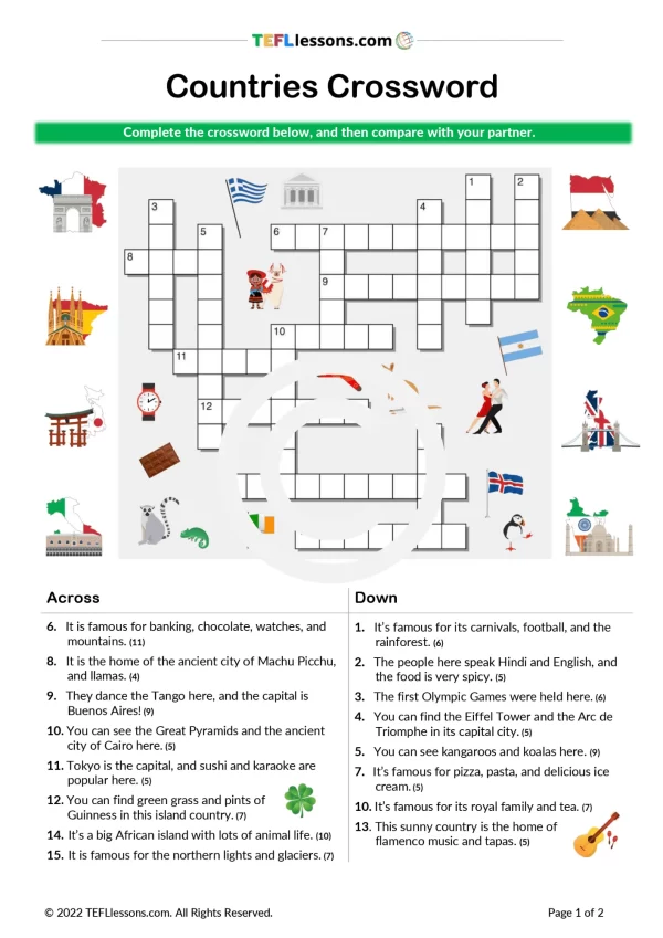 countries crossword | ESL Activities