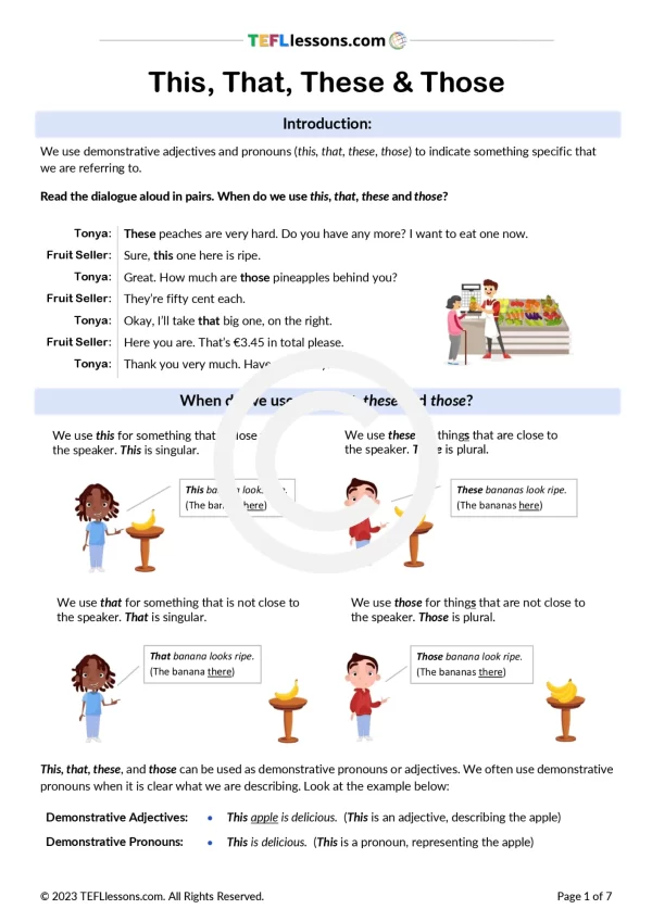 Demonstrative Adjectives and Pronouns | ESL Grammar Resources