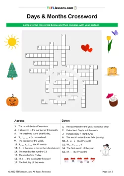 Days and Months Crossword | ESL Resources