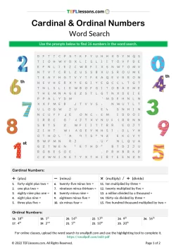 Numbers Word Search | ESL Resources and Activities