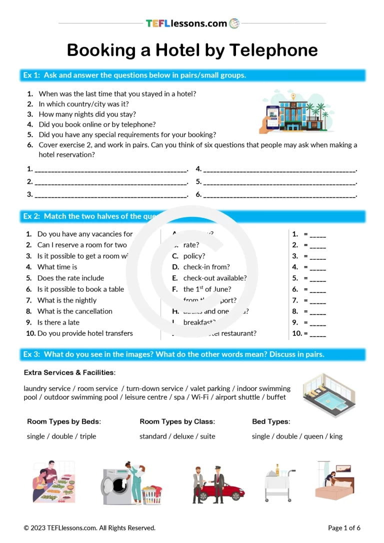 Booking a Hotel Room | ESL Resources