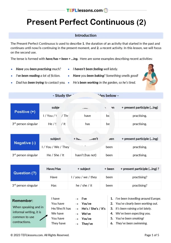 Present Perfect Continuous Grammar Lesson | ESL Resources