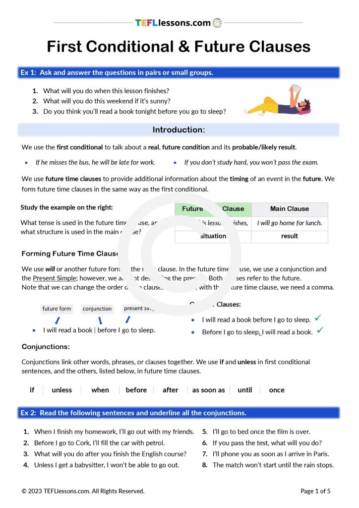 Future Time Clauses ESL Resources Grammar Exercises TEFL Lessons