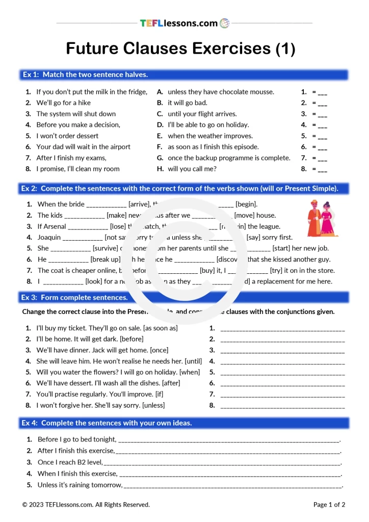 Future Clauses Exercises ESL Resources Grammar Exercises TEFL Lessons