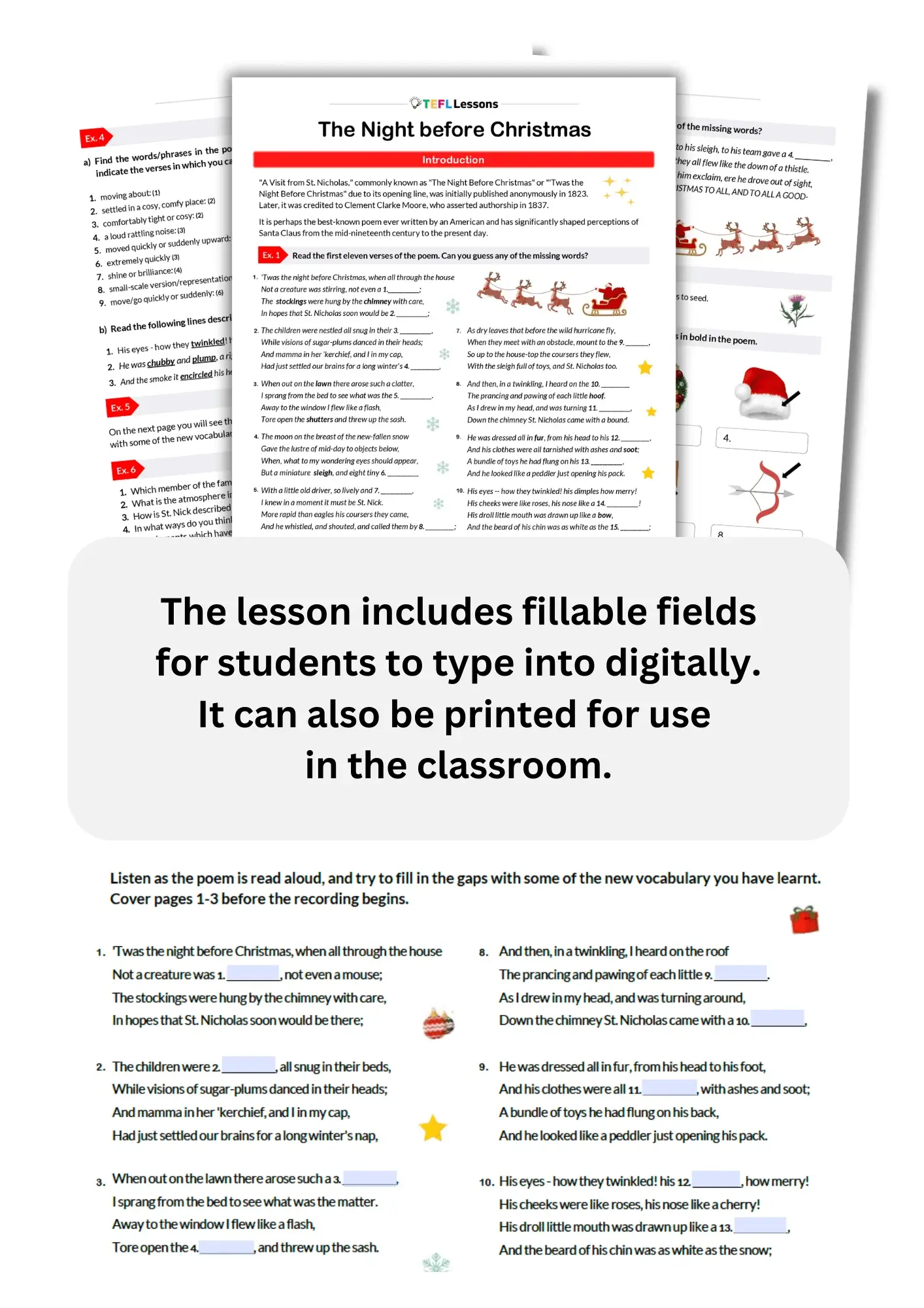 the night before christmas esl lesson printable and digital worksheets