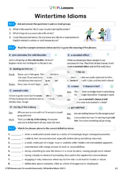 Winter idioms and phrases ESL worksheet with meaning and practice activities