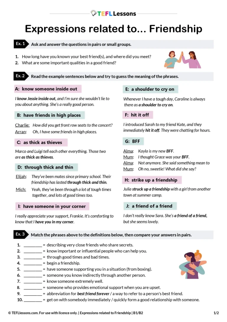 ESL Friendship - Expressions related to Friendship ESL Lesson Plan