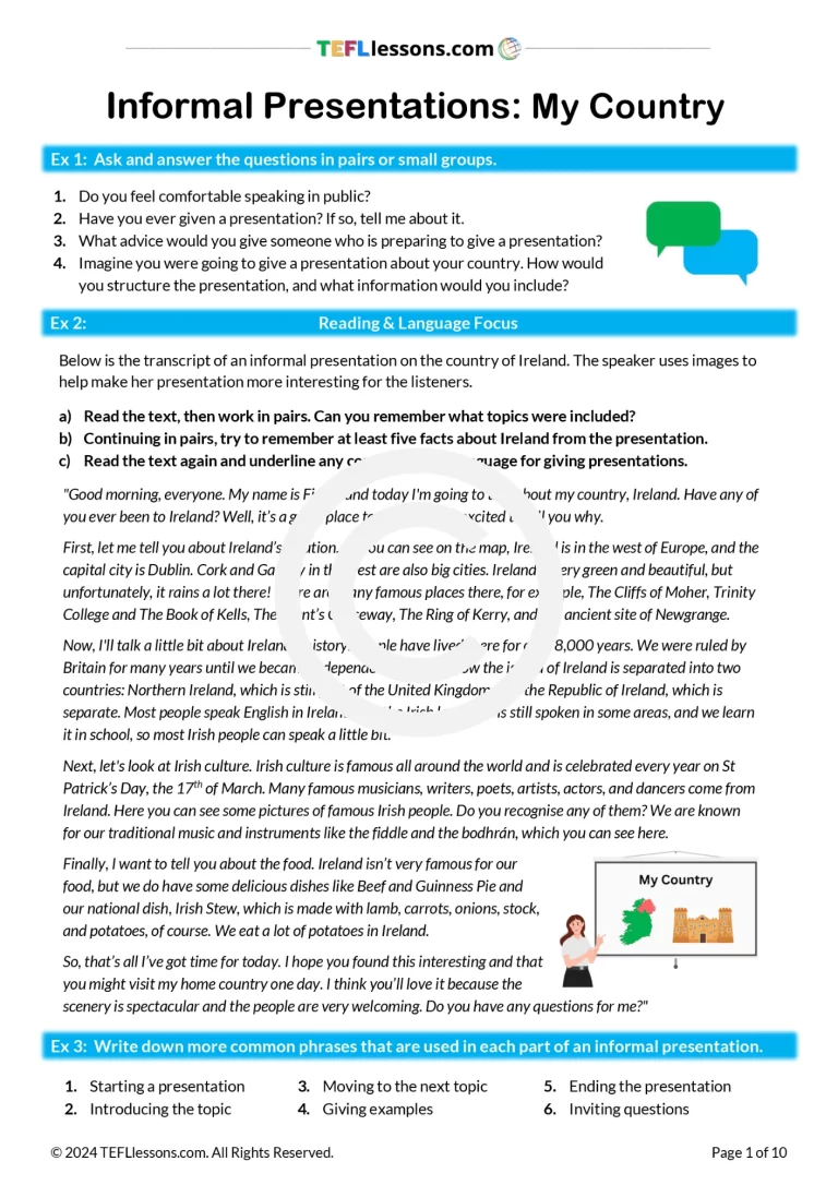 Informal Presentations: My Country | ESL Speaking Activity