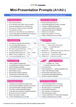 ESL presentation activity for A1 to A2 learners with speaking prompts