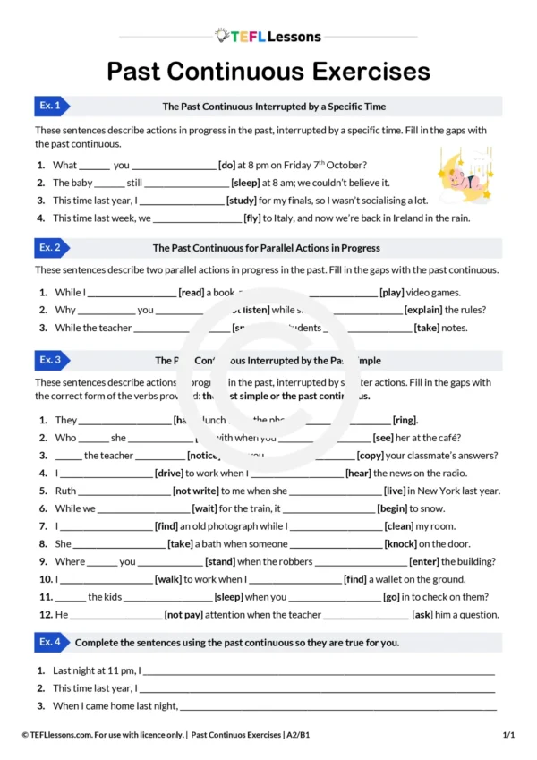 Past Continuous Exercises PDF | ESL Worksheet with Answers | TEFL Lessons