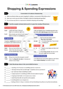 ESL shopping idioms worksheet – Shopping and spending expressions for B2/C1 students