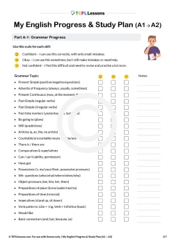 English Study Planner PDF & Progress Chart (A1–A2) cover page