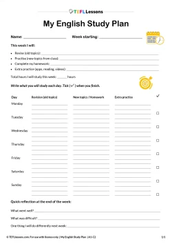 Weekly English study plan PDF – printable English study schedule template (all levels)