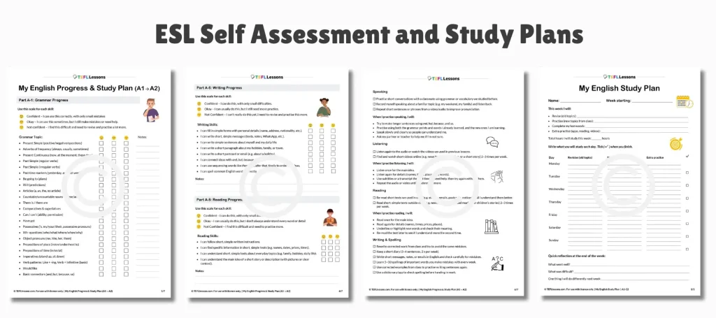 Back to School ESL Activities – self-assessment worksheets and study planners.