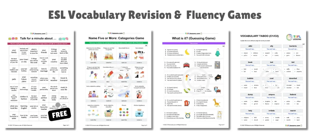 Back to School ESL Activities – vocabulary games and fluency practice activities.