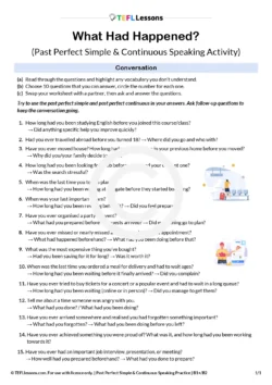 past perfect continuous questions ESL speaking activity worksheet
