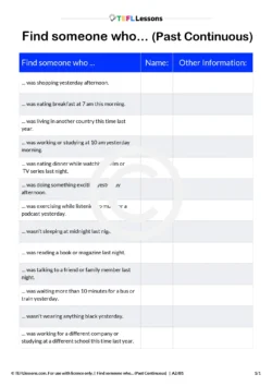 Past continuous speaking activity worksheet