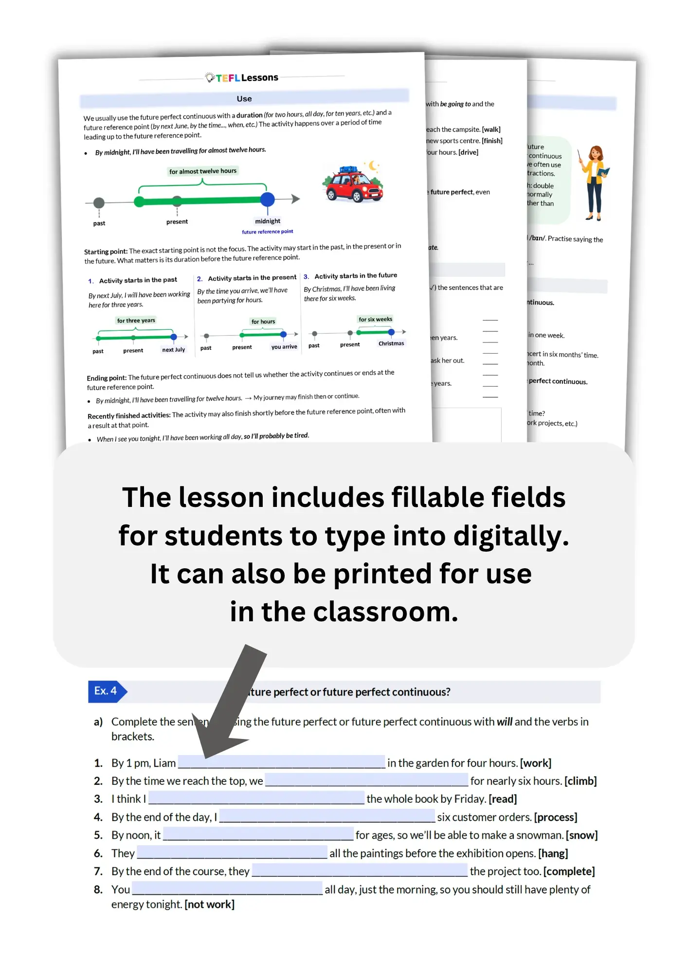 Future Perfect Continuous worksheet with fillable fields