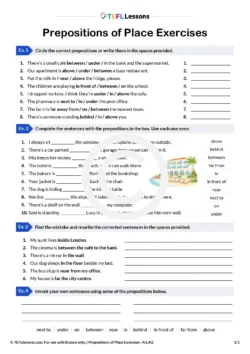 Prepositions of place exercises